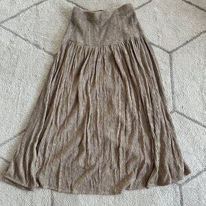 Vintage 80s Tan Mini Pleats Full MIdi Skirt Flowy Silhouette